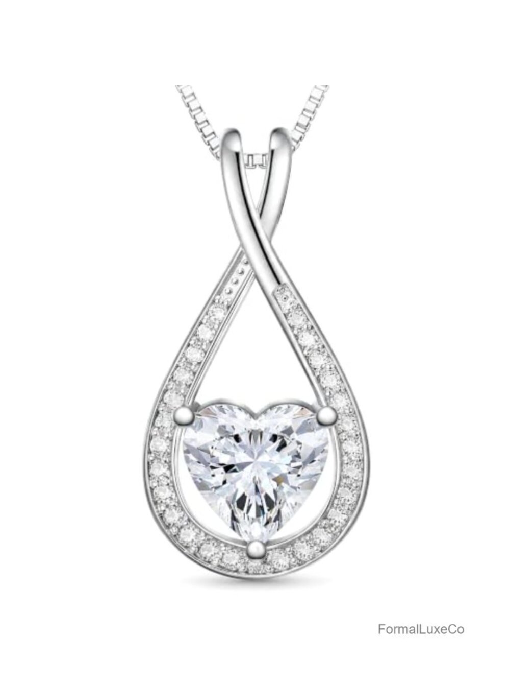 Moissanite Infinity Heart Pendant Necklace 925 Sterling Silver 1ct
